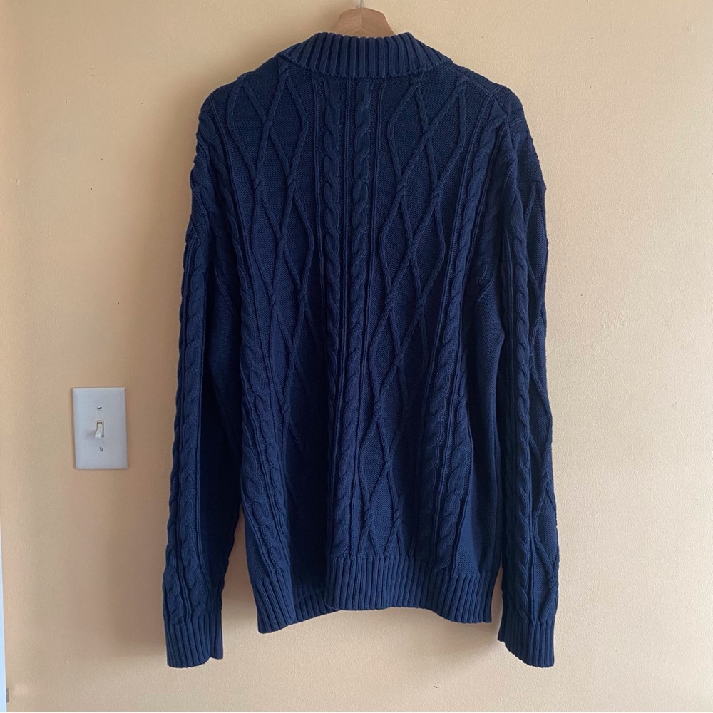 Old Navy Shawl Collar Fisherman Cardigan Men Large Cable Knit Navy Blue Cozy - Picture 3 of 13